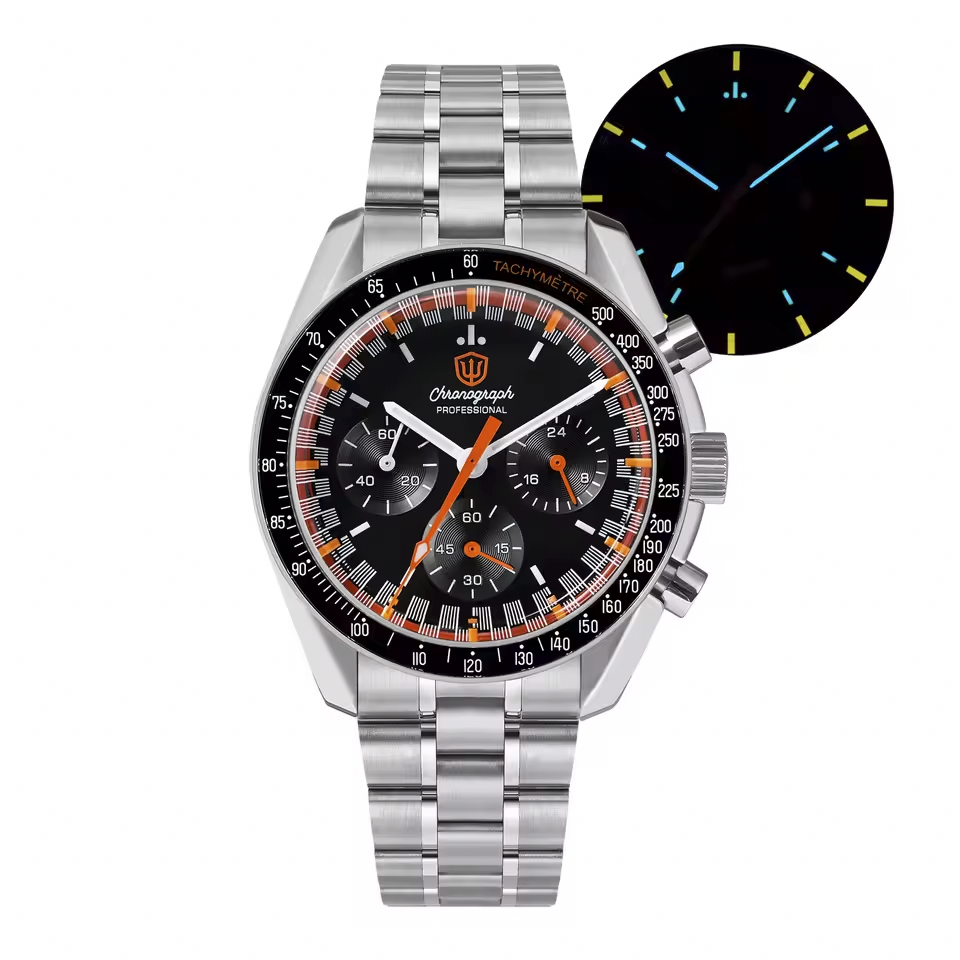 WatchDives (IMPORT) WD1860 Japan VK63 Quartz Sweep Second Chronograph 316L Steel - Black Orange Racing Dial WatchDives (IMPORT) WD1860 Japan VK63 Quartz Sweep Second Chronograph 316L Steel - Black Orange Racing Dial
