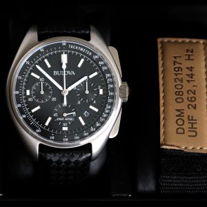 Bulova 96B251 Lunar Pilot Chronograph Special Edition (45mm) Black Dial / Black Leather + NATO Strap