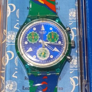 Swatch Chrono "Unlimited" SCZ103, a special edition wristwatch created to commemorate the 50th anniversary of the United Nations