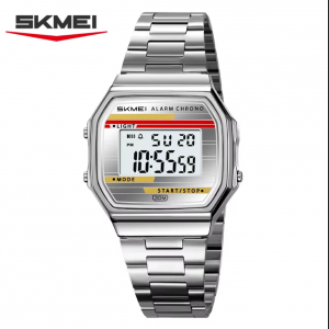 SKMEI 2514 New Men's Digital Watch Retro Square Gold Case Stainless Steel Strap Stopwatch Alarm Clock Classic Watch reloj hombre
